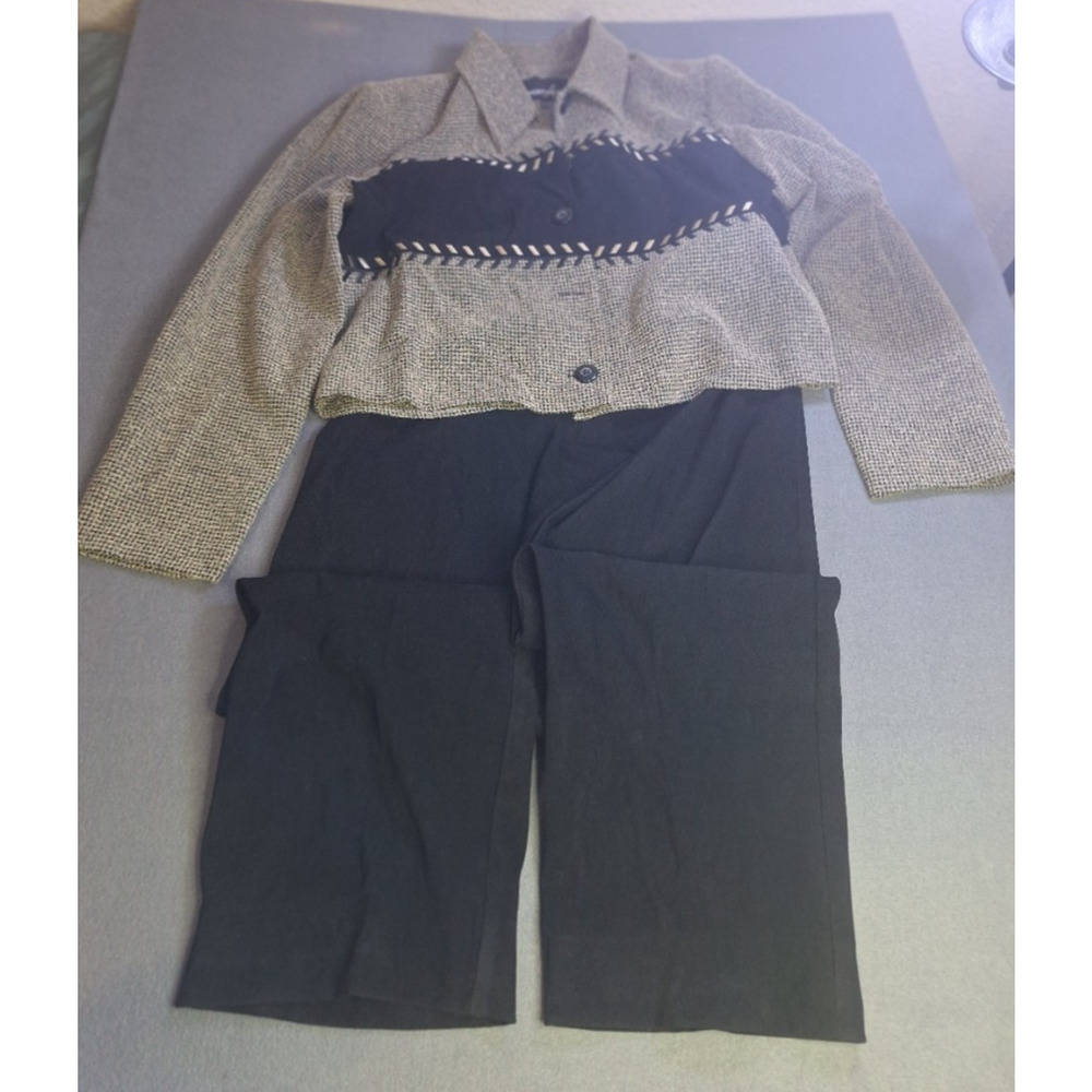 VTG Positive Attitude 2PC Beige Tweed Jacket Black Pants Pants Suit Size 12 - Picture 1 of 13